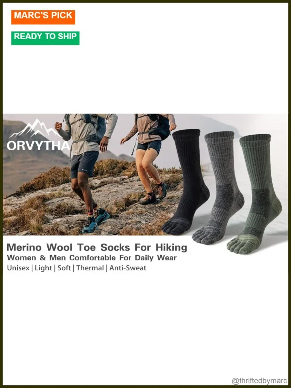 Merino Wool Toe Socks for Hiking Men Women Thermal Winter Boot Cushion 3 Pairs